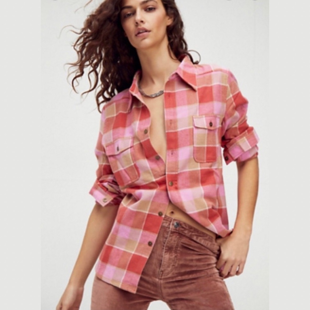 Spell & The Gypsy Montague Flannel Shirt Sz. Medium Red Coral